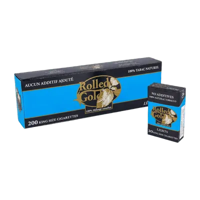 Rolled Gold Lights cigarettes carton, 200 king size